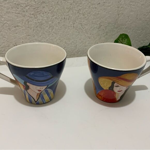 Sango Cafe Paris Microwave Oven Safe Women In Hats Coffee Mug Cups Set Of 2 G3 - Picture 3 of 7